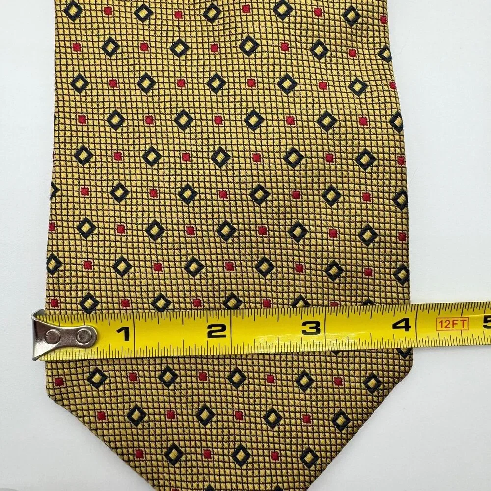 Jos A Bank Premier Collection Tie Men's Gold Yellow Navy Red Geometric Silk USA